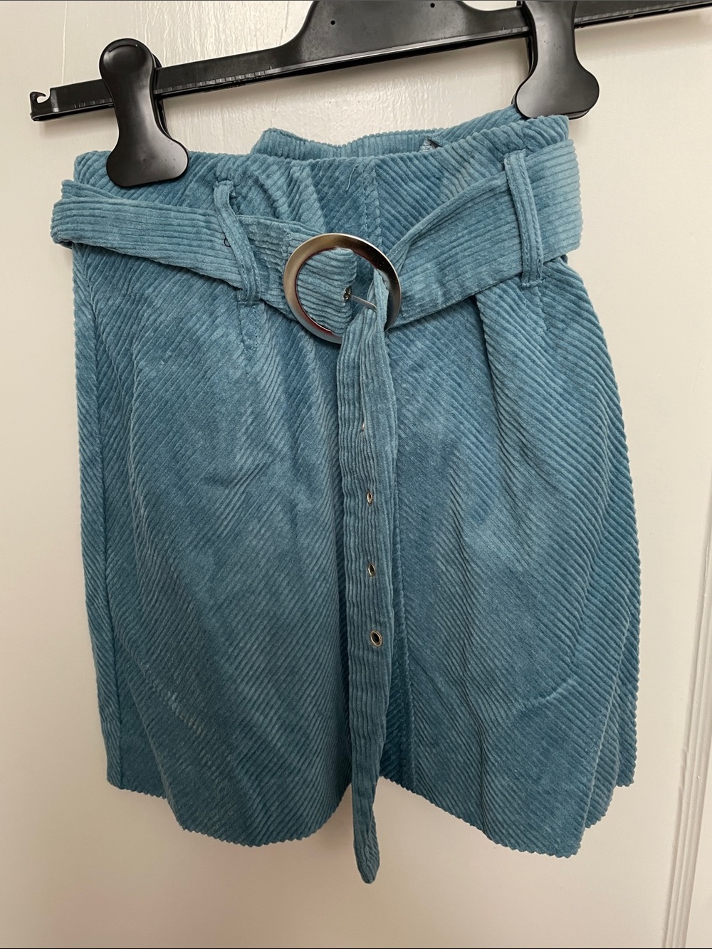 Zara Trf Corduroy Light Blue Skirt with Belt Buckle